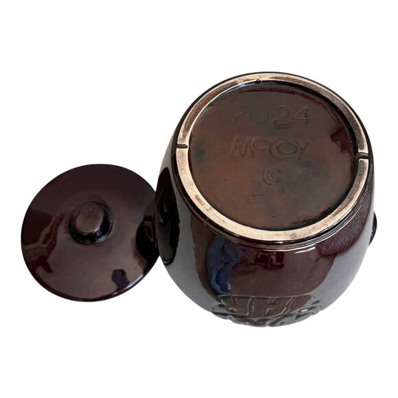 VTG McCoy Brown Drip COOKIE JAR Canister & Lid 9.25" Bean Pot Handles 60's Style - Picture 4 of 7